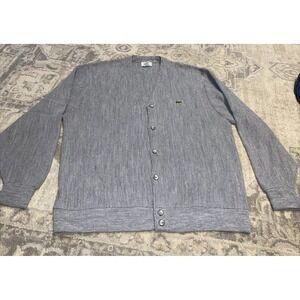 Vintage IZOD Lacoste Logo Button Cardigan Sweater Gray Sz XL Orlon Acrylic